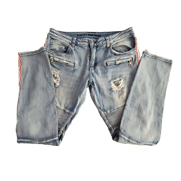 Rue21 Premium Jeans Men's 32x34 Skinny Supreme Flex Distressed Racing Stripe - Picture 2 of 16